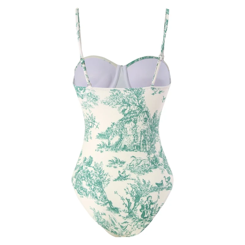2025 European and American New Style One-Piece Swimsuit for Women, Slim-Fitting, Retro Tie-Up, Sun-Protective Long Skirt Two-Piece Set, Hard-Packed Swimsuit