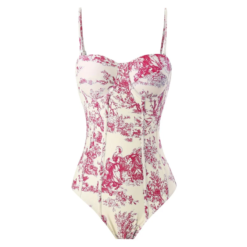2025 European and American New Style One-Piece Swimsuit for Women, Slim-Fitting, Retro Tie-Up, Sun-Protective Long Skirt Two-Piece Set, Hard-Packed Swimsuit