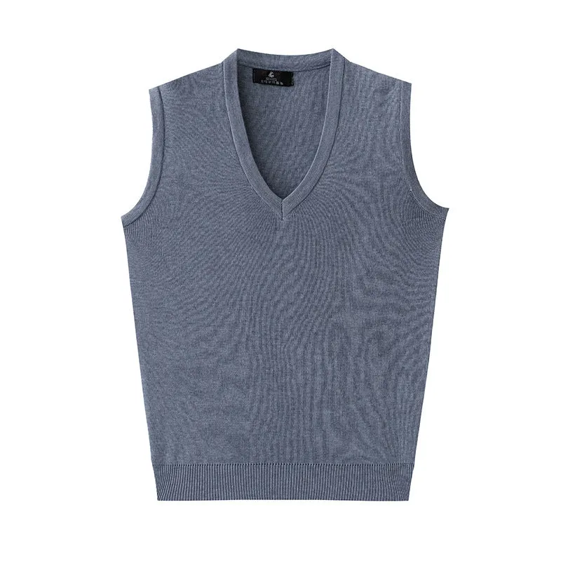 V-Neck New Middle-Aged Wool Vest Gentleman Men's Pullover Knitted Vest Business Knitted Knitwear Sleeveless Men