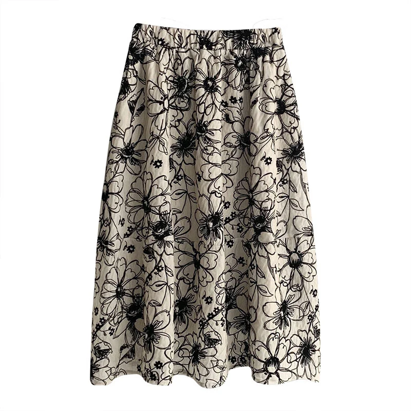 Ju Zhi 2026 Early Spring Velvet Skirt for Women, Heavy Craftsmanship, Niche Retro French High-Waisted Mid-Length A-Line Skirt 1572