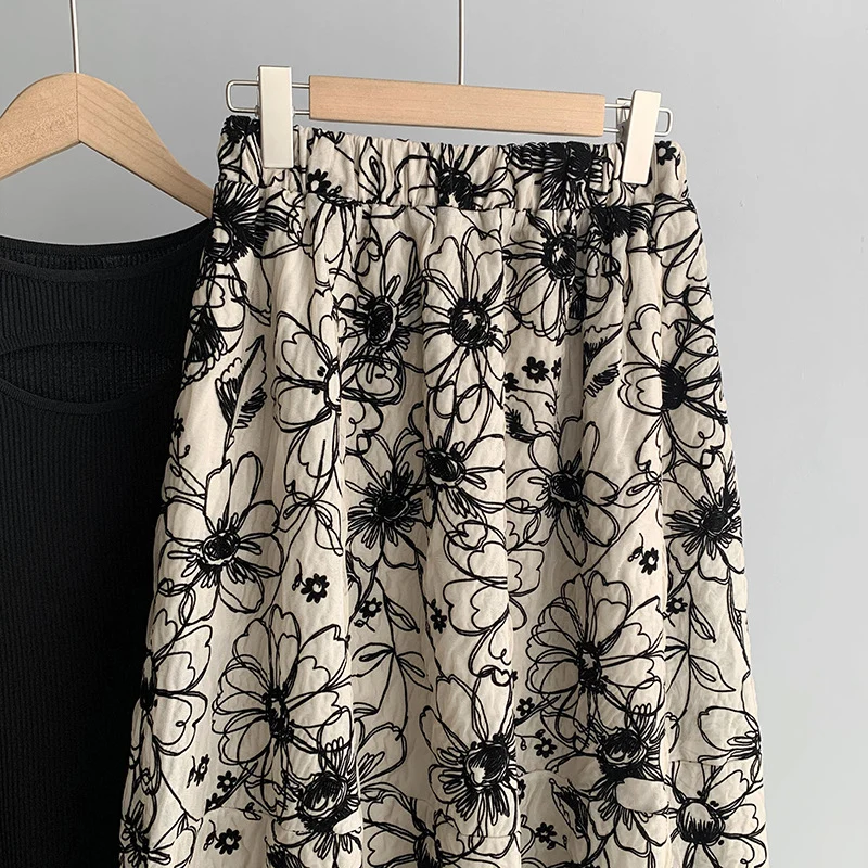 Ju Zhi 2026 Early Spring Velvet Skirt for Women, Heavy Craftsmanship, Niche Retro French High-Waisted Mid-Length A-Line Skirt 1572