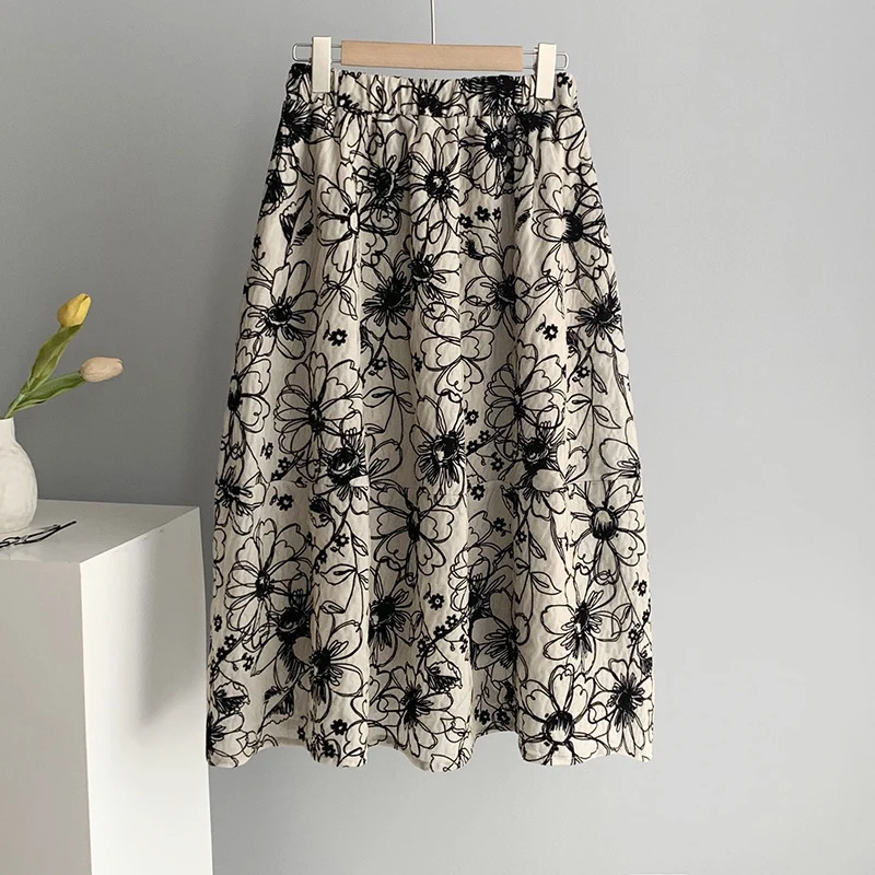 Ju Zhi 2026 Early Spring Velvet Skirt for Women, Heavy Craftsmanship, Niche Retro French High-Waisted Mid-Length A-Line Skirt 1572