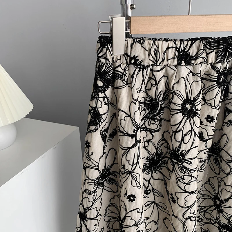 Ju Zhi 2026 Early Spring Velvet Skirt for Women, Heavy Craftsmanship, Niche Retro French High-Waisted Mid-Length A-Line Skirt 1572