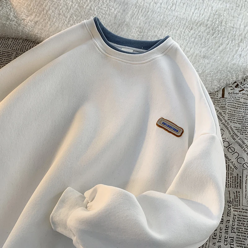 Green sweater men's and women's Hong Kong style spring and autumn top new oversize fake two-piece coat top couple wear lazy