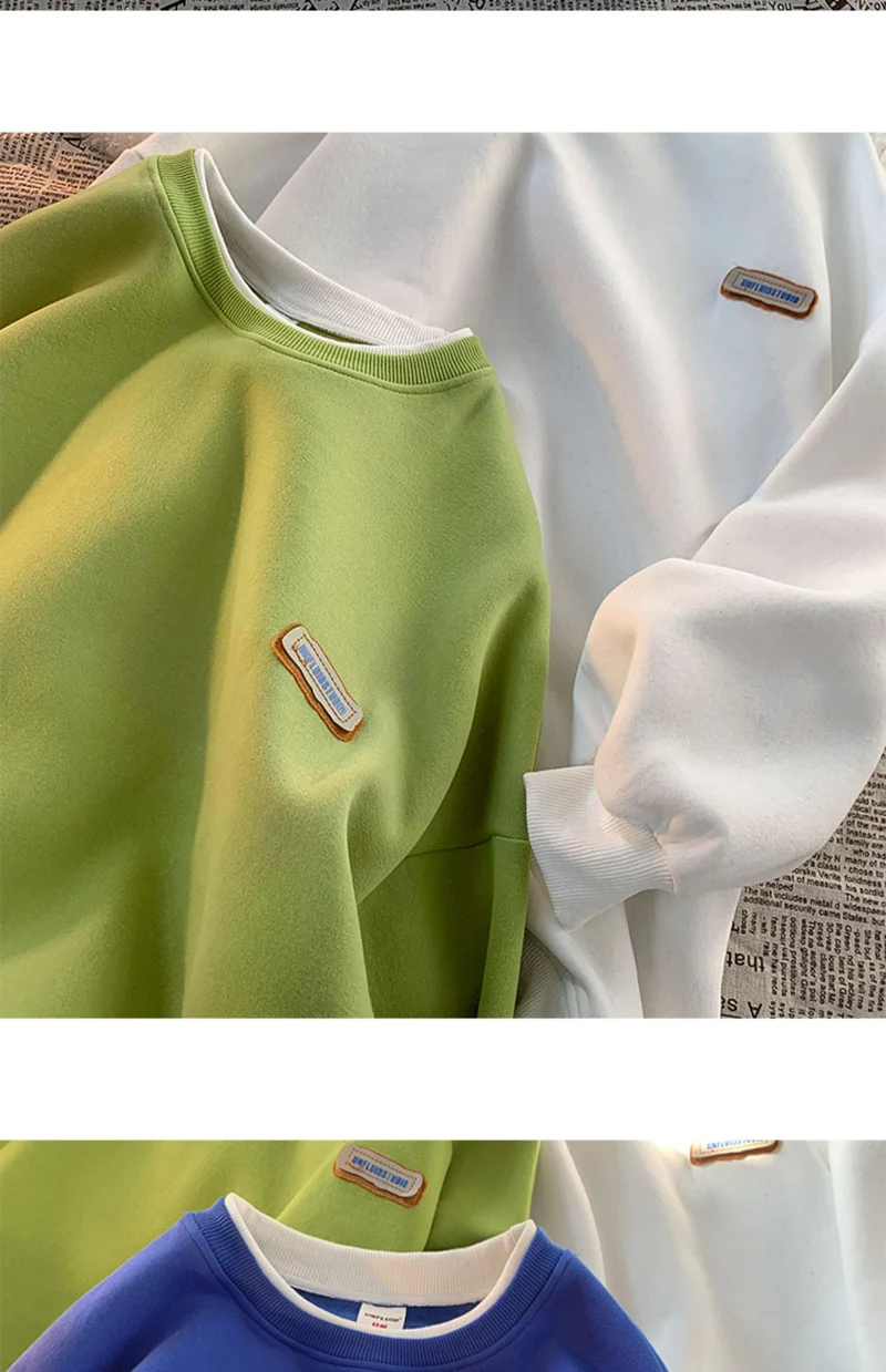 Green sweater men's and women's Hong Kong style spring and autumn top new oversize fake two-piece coat top couple wear lazy