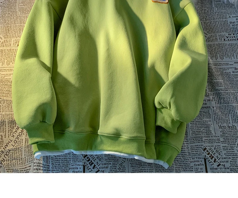Green sweater men's and women's Hong Kong style spring and autumn top new oversize fake two-piece coat top couple wear lazy