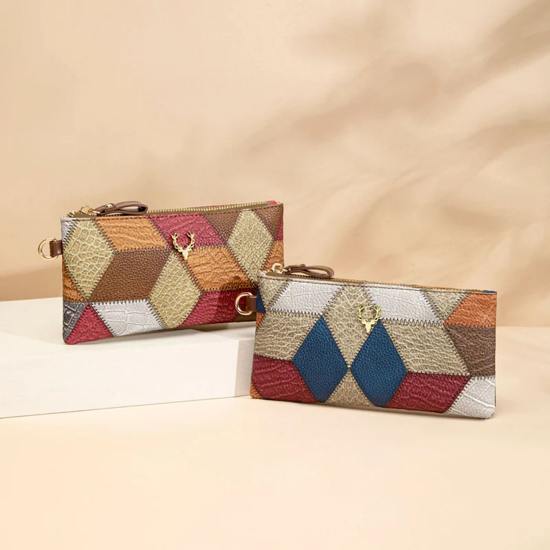 New Fashion Small Square Bag, Cross-Border High-End Retro Wallet, Versatile Zipper Bag, Women's Trendy Color-Blocking Clutch Bag