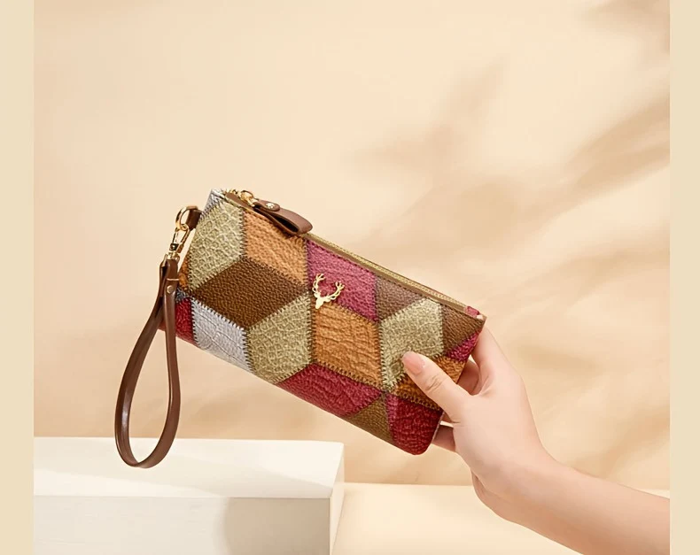 New Fashion Small Square Bag, Cross-Border High-End Retro Wallet, Versatile Zipper Bag, Women's Trendy Color-Blocking Clutch Bag