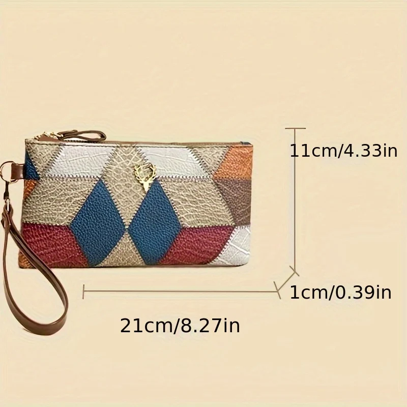 New Fashion Small Square Bag, Cross-Border High-End Retro Wallet, Versatile Zipper Bag, Women's Trendy Color-Blocking Clutch Bag