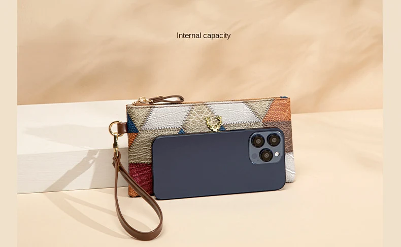 New Fashion Small Square Bag, Cross-Border High-End Retro Wallet, Versatile Zipper Bag, Women's Trendy Color-Blocking Clutch Bag
