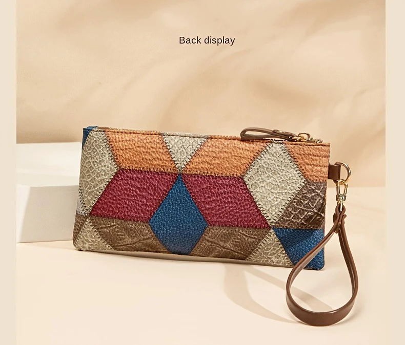 New Fashion Small Square Bag, Cross-Border High-End Retro Wallet, Versatile Zipper Bag, Women's Trendy Color-Blocking Clutch Bag