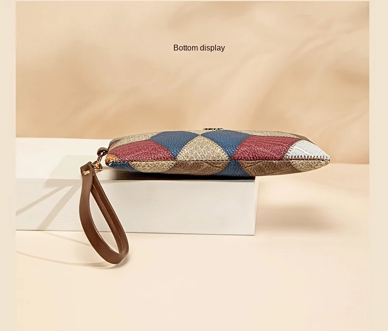 New Fashion Small Square Bag, Cross-Border High-End Retro Wallet, Versatile Zipper Bag, Women's Trendy Color-Blocking Clutch Bag
