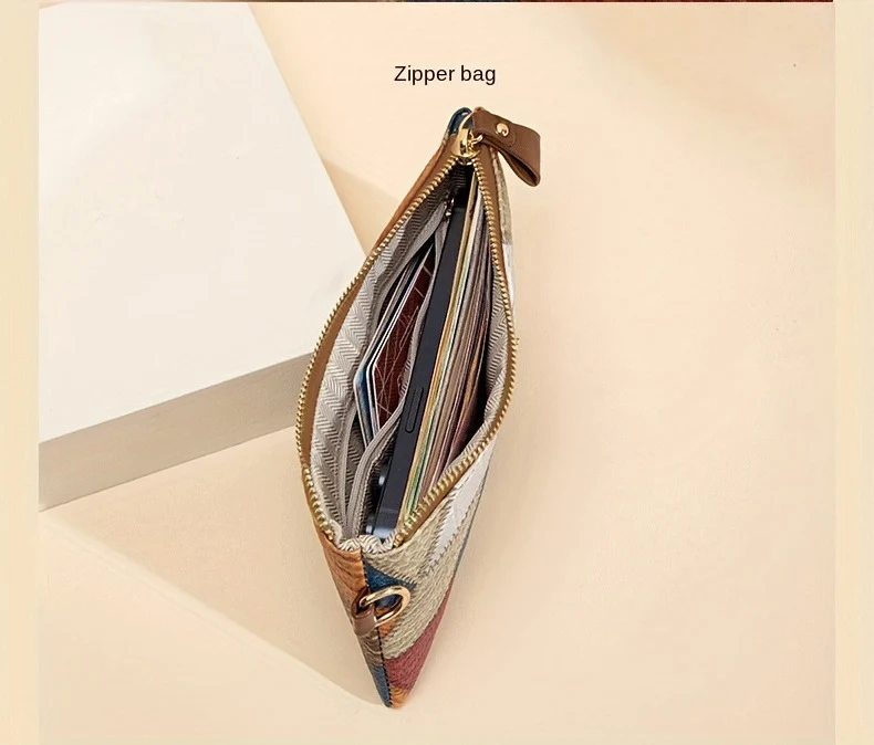 New Fashion Small Square Bag, Cross-Border High-End Retro Wallet, Versatile Zipper Bag, Women's Trendy Color-Blocking Clutch Bag