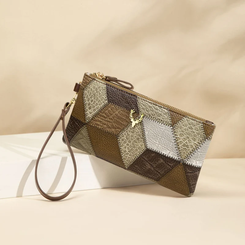 New Fashion Small Square Bag, Cross-Border High-End Retro Wallet, Versatile Zipper Bag, Women's Trendy Color-Blocking Clutch Bag
