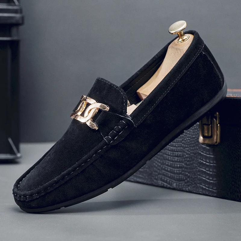 Doudou Shoes Men's Autum 2024 New Frosted Suede Lazy One-Leg Small Leather Shoes Loaf Driving Shoes for Men