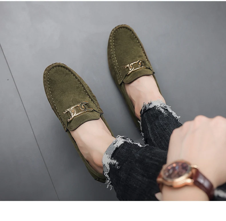 Doudou Shoes Men's Autum 2024 New Frosted Suede Lazy One-Leg Small Leather Shoes Loaf Driving Shoes for Men