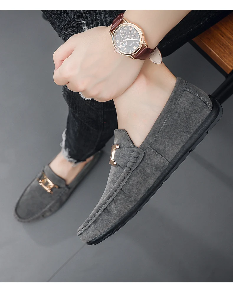 Doudou Shoes Men's Autum 2024 New Frosted Suede Lazy One-Leg Small Leather Shoes Loaf Driving Shoes for Men