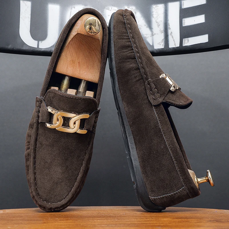 Doudou Shoes Men's Autum 2024 New Frosted Suede Lazy One-Leg Small Leather Shoes Loaf Driving Shoes for Men