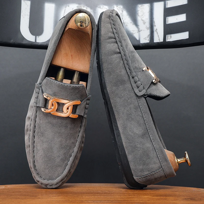 Doudou Shoes Men's Autum 2024 New Frosted Suede Lazy One-Leg Small Leather Shoes Loaf Driving Shoes for Men