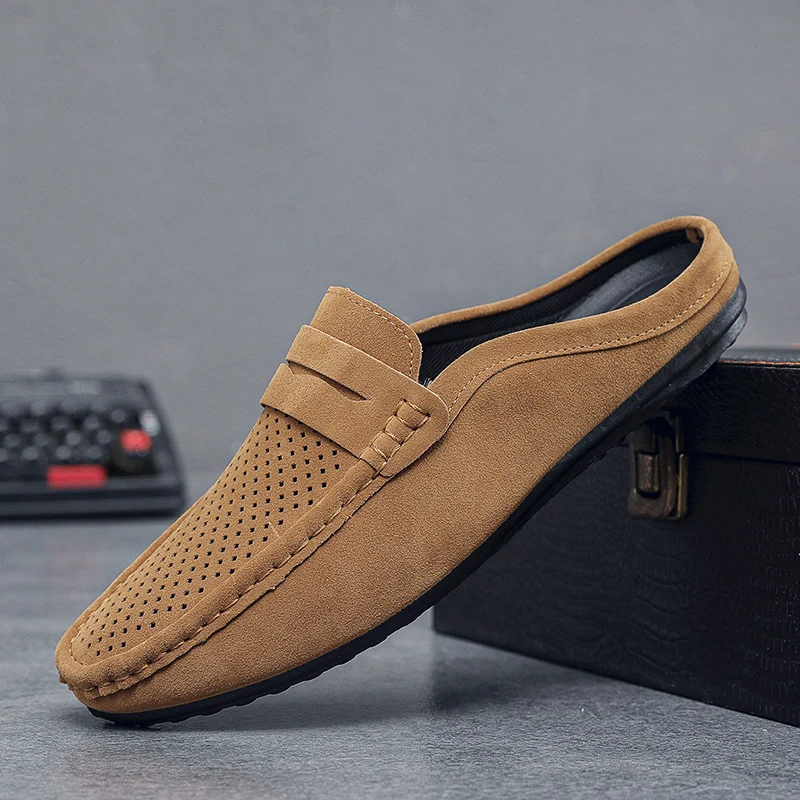 Men's Beanie Shoes, Half-Cup Breathable Toe-Toe Slip-Ons, Slip-On Half-Slippers, Men's Heelless Loafers for Men