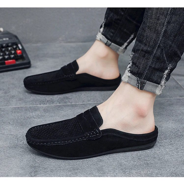 Men's Beanie Shoes, Half-Cup Breathable Toe-Toe Slip-Ons, Slip-On Half-Slippers, Men's Heelless Loafers for Men