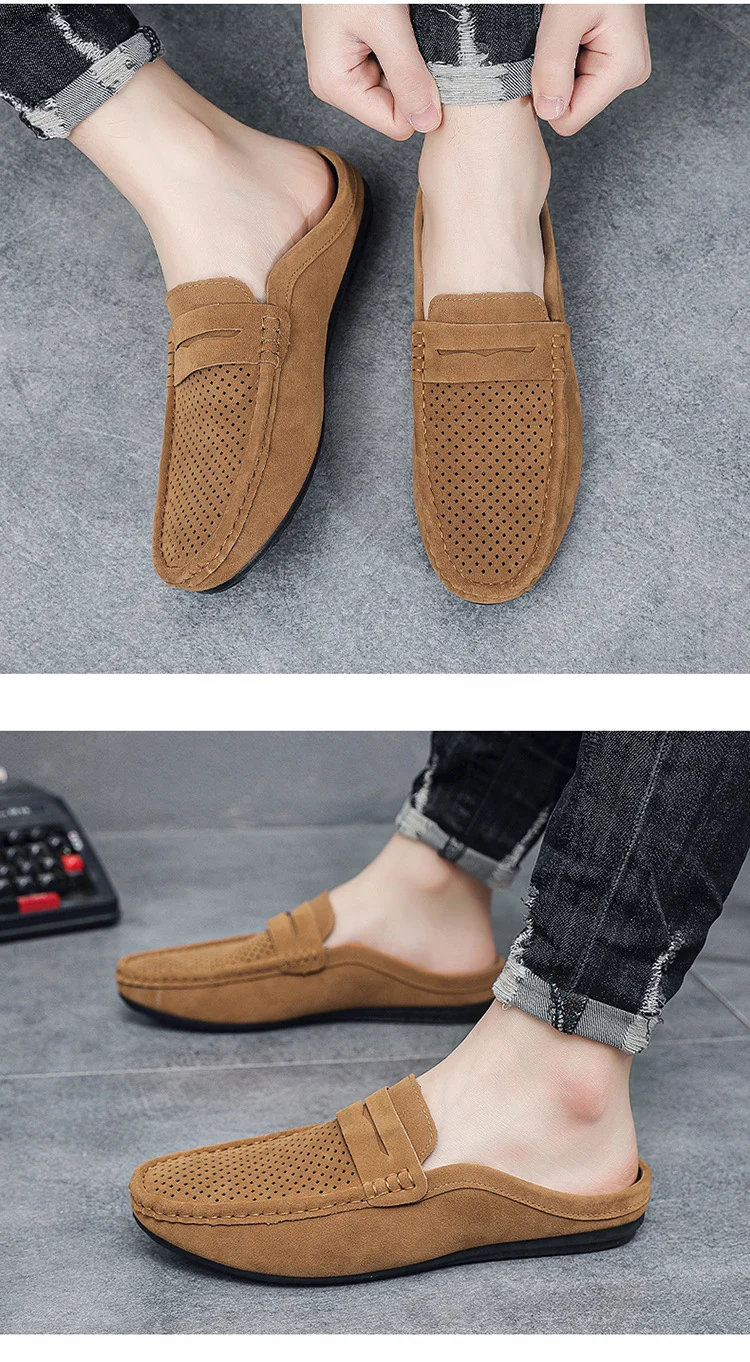 Men's Beanie Shoes, Half-Cup Breathable Toe-Toe Slip-Ons, Slip-On Half-Slippers, Men's Heelless Loafers for Men