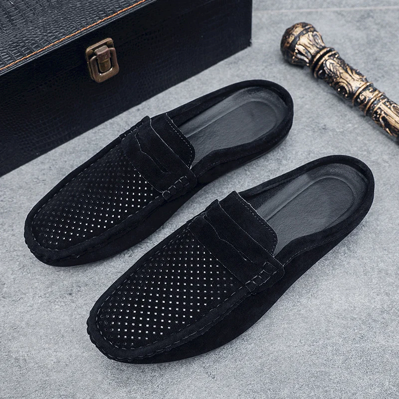 Men's Beanie Shoes, Half-Cup Breathable Toe-Toe Slip-Ons, Slip-On Half-Slippers, Men's Heelless Loafers for Men