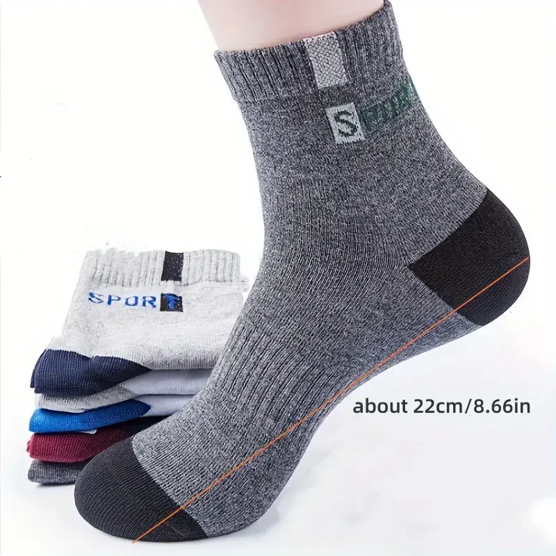 Cotton Sock for Men Sport Breathable Soft Letter Fashion Sneakers High Elastic Middle Tube Stocking Towel Sox Summer Running