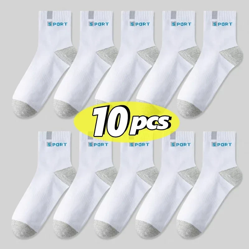 Cotton Sock for Men Sport Breathable Soft Letter Fashion Sneakers High Elastic Middle Tube Stocking Towel Sox Summer Running