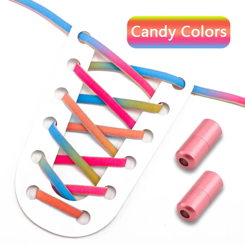 Frosted Capsule Buckle No Tie Shoelace Round Elastic Shoe Laces Sneakers Gradient Colorful Shoelace Without Ties for Kids Adult