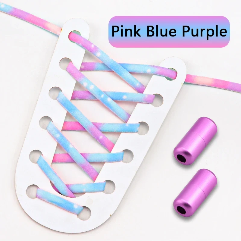 Frosted Capsule Buckle No Tie Shoelace Round Elastic Shoe Laces Sneakers Gradient Colorful Shoelace Without Ties for Kids Adult