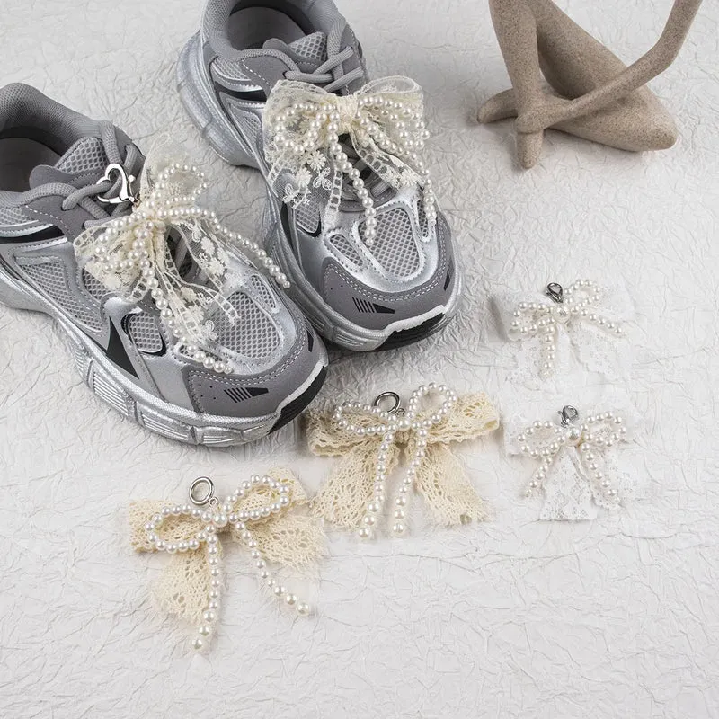 Lace pearl bow Shoe Shoelaces Charms for Sneakers Decorative Shoe Flower Buckle Decorative Shoe Fashion Charm Accessories
