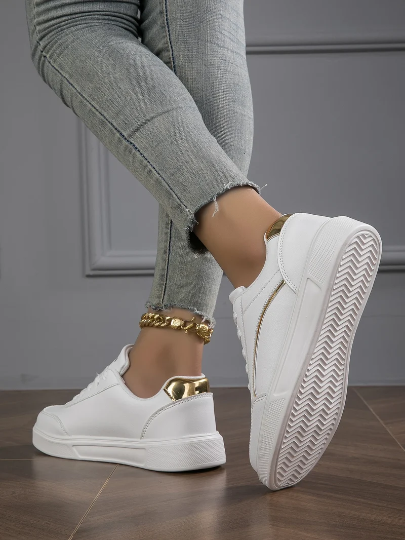 Baasploa Women Casual Sneakers Leather Platform Sneakers for Women Classics Comfort Skateboarding Shoes Non-Slip