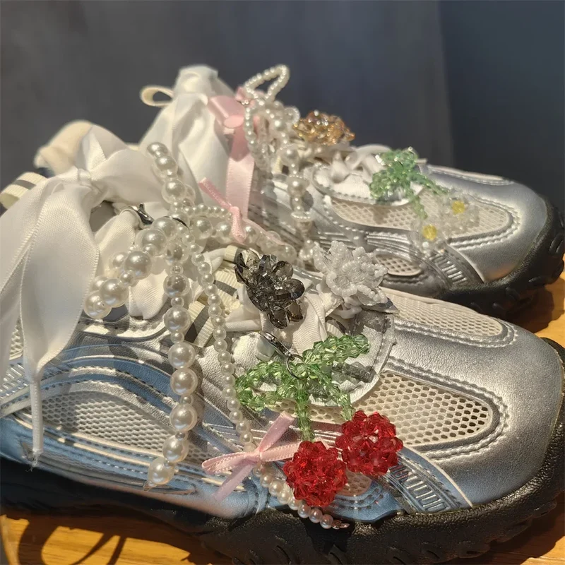 New Pearl Flower Shoes Accessories Fruit Crystal Shoe Charm Buckle Shoe Laces Charms for Sneakers Decorations 1Pcs