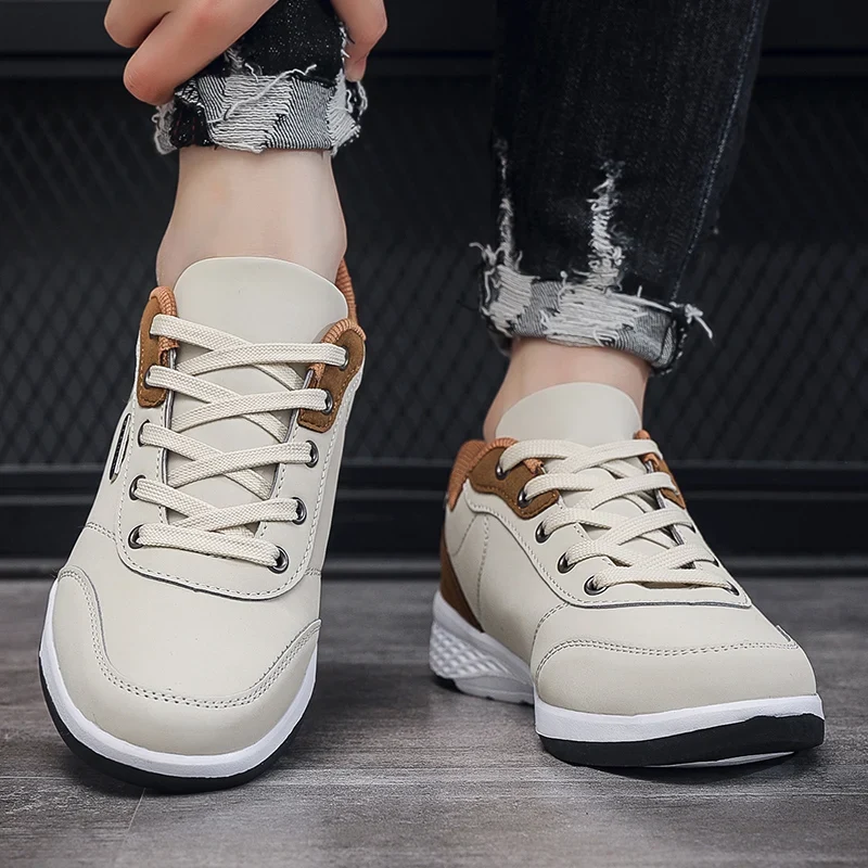 YRZL Men Shoes Spring Autumn Waterproof Walking Sneakers Leisure Male Leather Sports Shoes Non-Slip Footwear Tennis for Men
