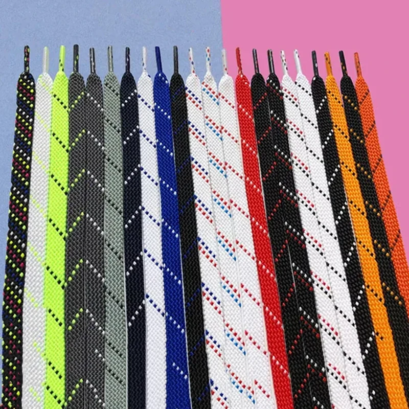 1Pair Mixed Color Shoe Laces Black and White Stripe Double Flat Shoelaces Sneakers Casual Shoes Shoelace