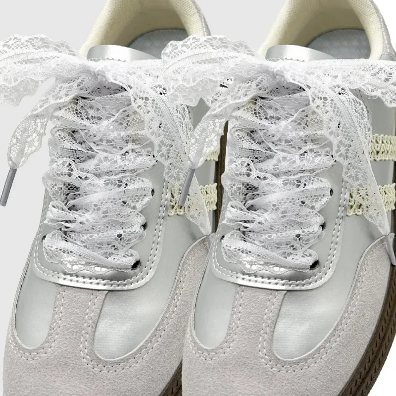 120cm Lace Shoelaces for Women Casual Shoes 3CM Width Flat Shoelace for Sneakers Black White Hollow Out Shoe Laces Accessorices