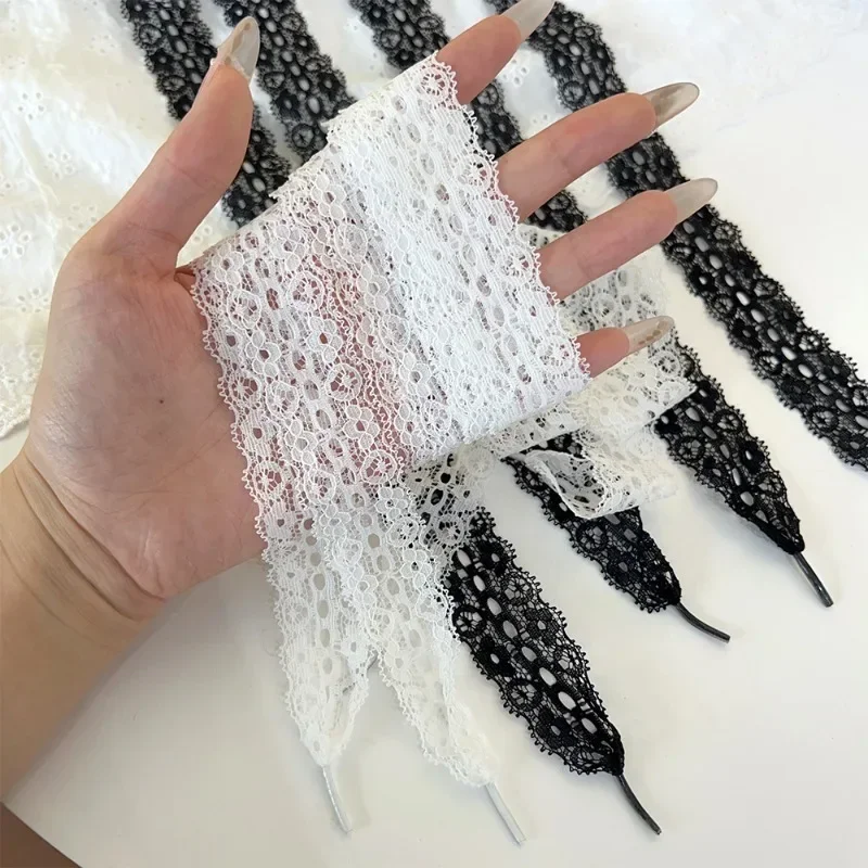 120cm Lace Shoelaces for Women Casual Shoes 3CM Width Flat Shoelace for Sneakers Black White Hollow Out Shoe Laces Accessorices