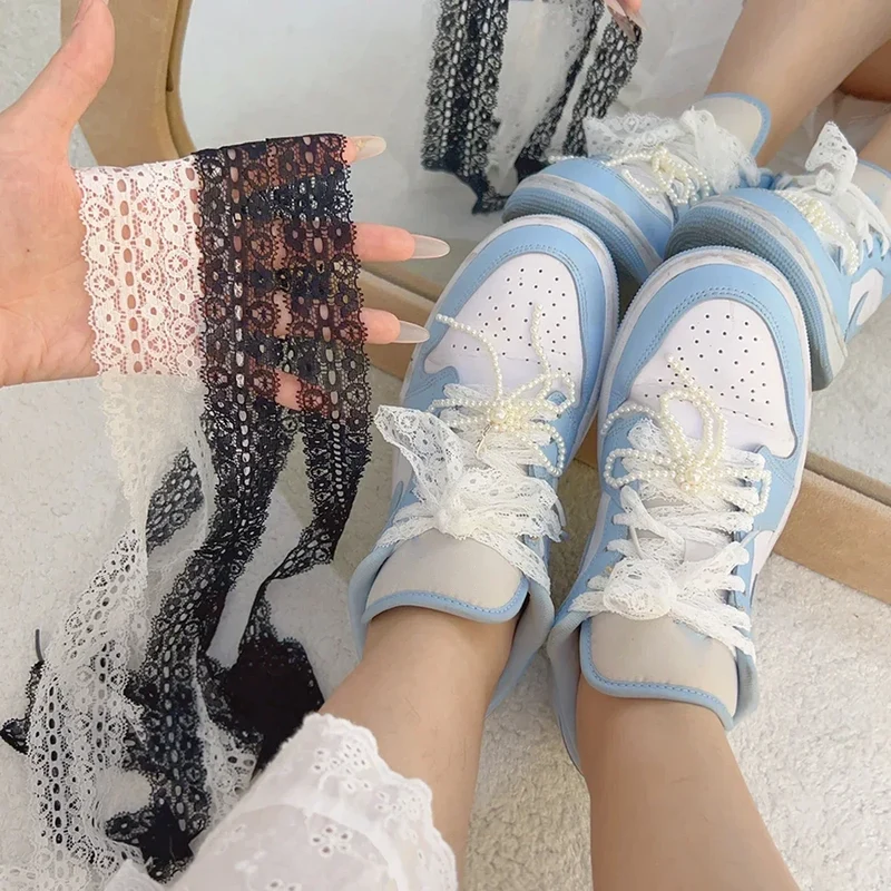 120cm Lace Shoelaces for Women Casual Shoes 3CM Width Flat Shoelace for Sneakers Black White Hollow Out Shoe Laces Accessorices