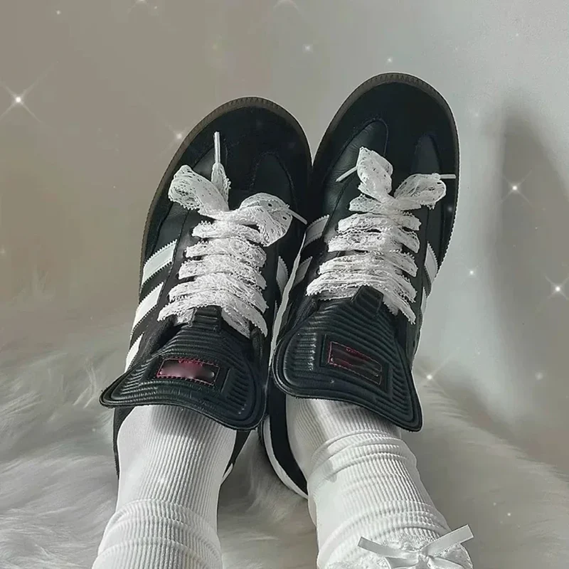 120cm Lace Shoelaces for Women Casual Shoes 3CM Width Flat Shoelace for Sneakers Black White Hollow Out Shoe Laces Accessorices
