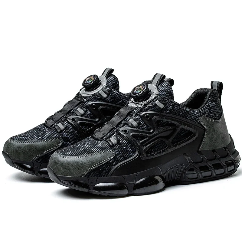Rotating Button Protective Safety Shoes Men Steel Toe Sneakers Air Cushion Work Shoes Man Puncture Proof Work Safety Boots
