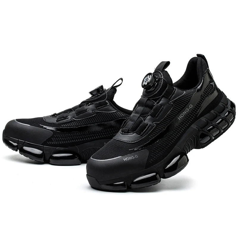 Rotating Button Protective Safety Shoes Men Steel Toe Sneakers Air Cushion Work Shoes Man Puncture Proof Work Safety Boots