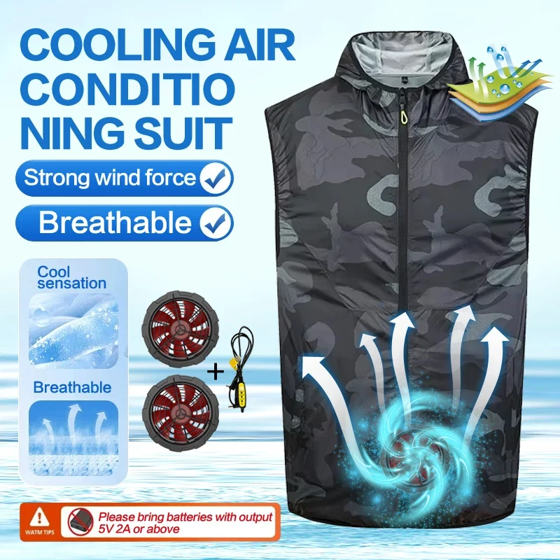 Summer Hooded Cooling Vest with Fans - Unisex Outdoor Gear for Work and Fishing