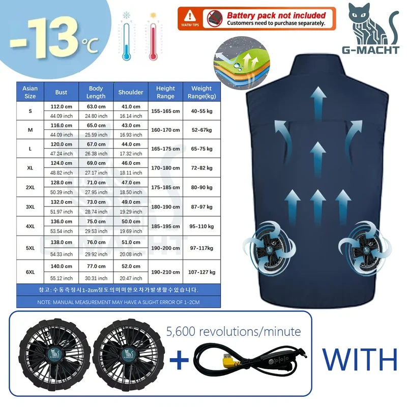 Summer Cooling Vest Men USB Charging Fan Sleeveless Jacket Air Conditioning Clothing Breathable Cool Working Coat for Outdoor Wo