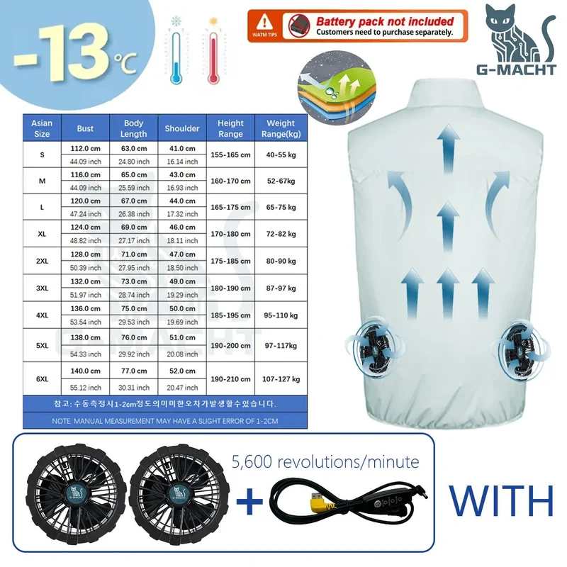 Summer Cooling Vest Men USB Charging Fan Sleeveless Jacket Air Conditioning Clothing Breathable Cool Working Coat for Outdoor Wo