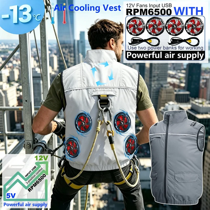NEWS USB 12V/5V 4Fan Couples Summer Breathable Cooling Vest Sleeveless Fan Air Conditioner Jacket Heat Resistant Outdoor Workwea