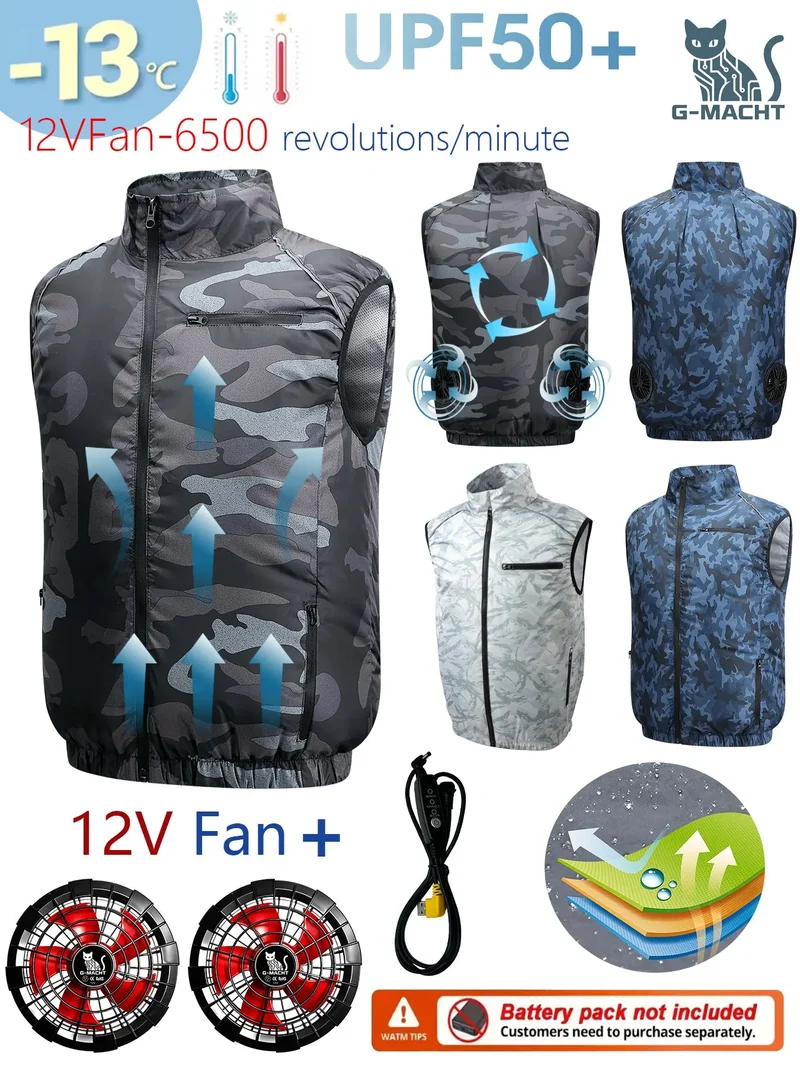 NEWS USB 12V/5V 4Fan Couples Summer Breathable Cooling Vest Sleeveless Fan Air Conditioner Jacket Heat Resistant Outdoor Workwea