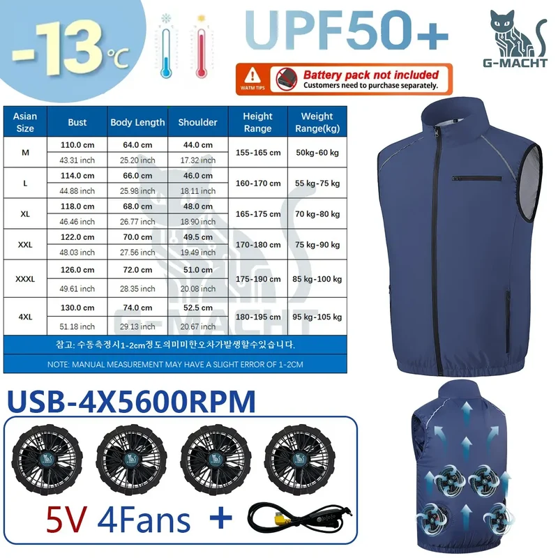 NEWS USB 12V/5V 4Fan Couples Summer Breathable Cooling Vest Sleeveless Fan Air Conditioner Jacket Heat Resistant Outdoor Workwea