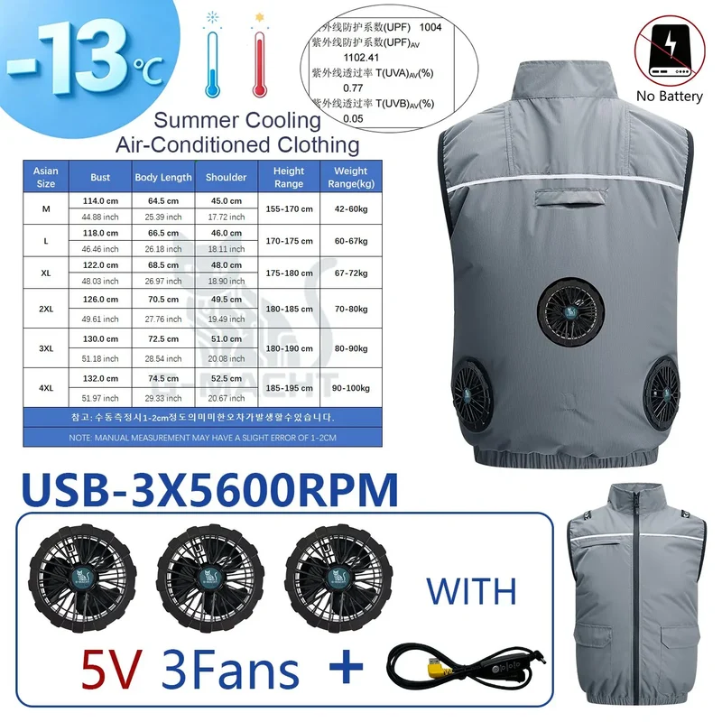 NEWS USB 12V/5V 4Fan Couples Summer Breathable Cooling Vest Sleeveless Fan Air Conditioner Jacket Heat Resistant Outdoor Workwea