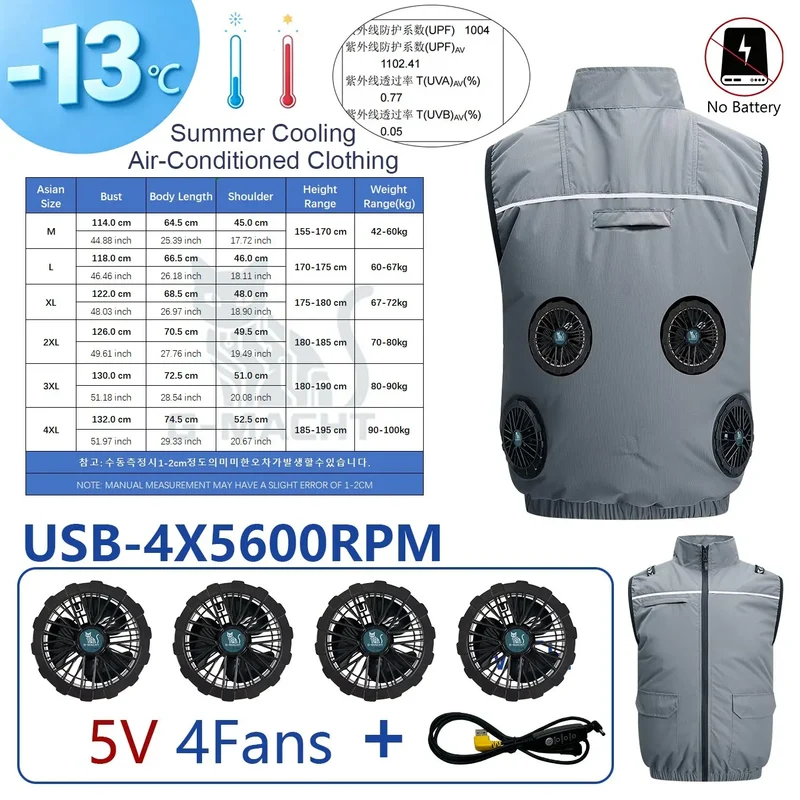 NEWS USB 12V/5V 4Fan Couples Summer Breathable Cooling Vest Sleeveless Fan Air Conditioner Jacket Heat Resistant Outdoor Workwea